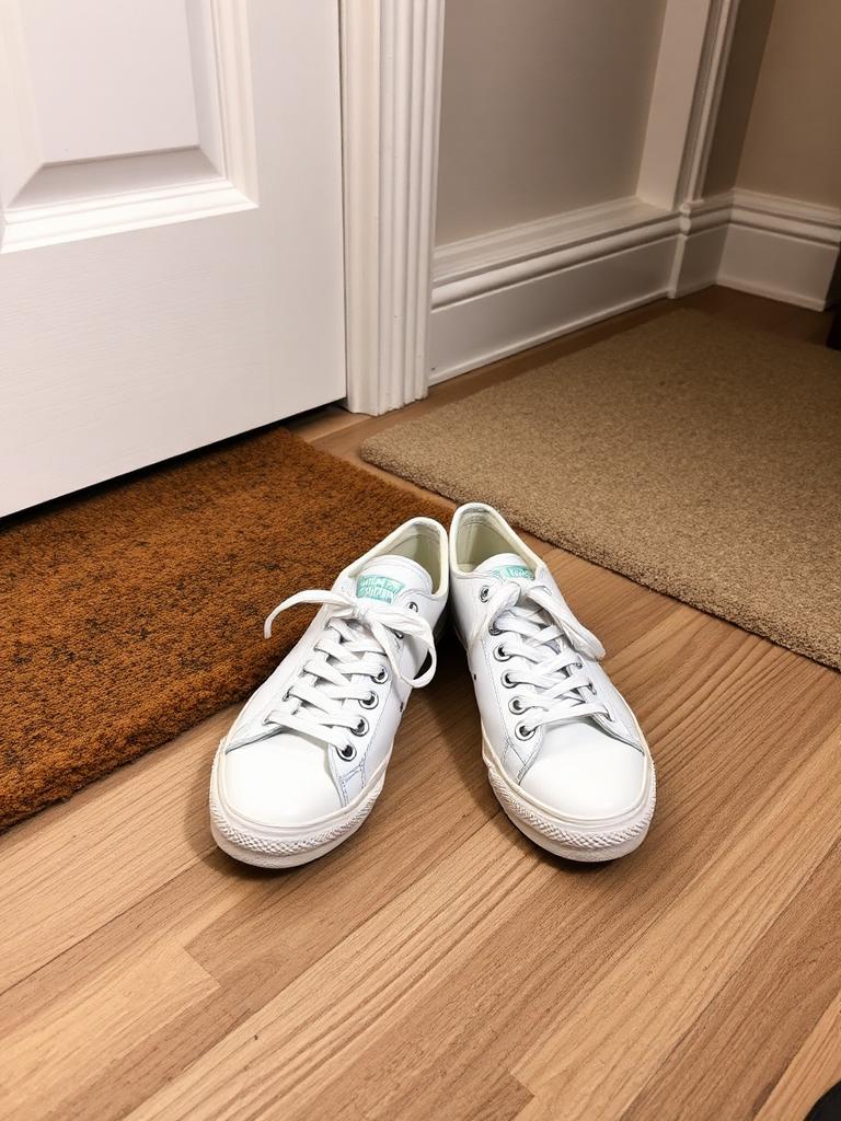 White trainers by a front door